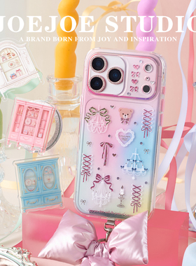 JOEJOE原创丝带屋烫金适用Apple17Pro苹果iphone17proMax亮面鎏金手机壳16Pro磁吸支架保护壳15蝴蝶结