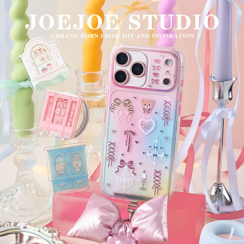 JOEJOE原创丝带屋烫金适用Apple17Pro苹果iphone17proMax亮面鎏金手机壳16Pro磁吸支架保护壳15蝴蝶结