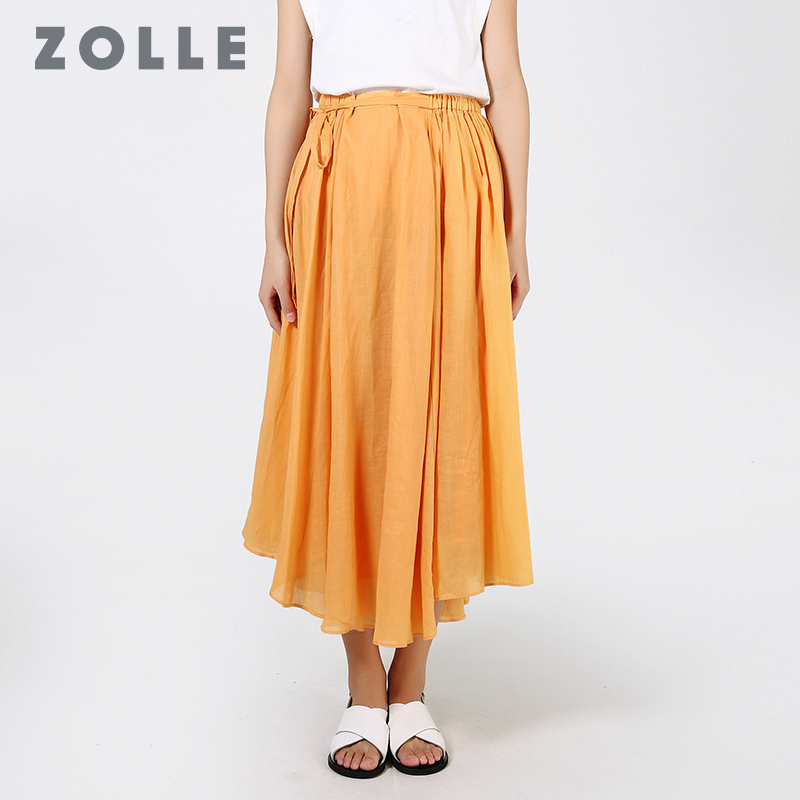 ZOLLE因为文艺棉麻a字半身裙显瘦垂感长裙系带裙子夏装新款