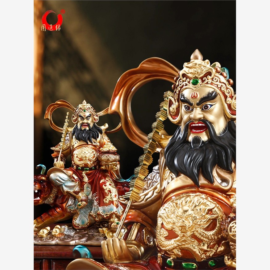 台湾全铜彩绘武财神骑虎