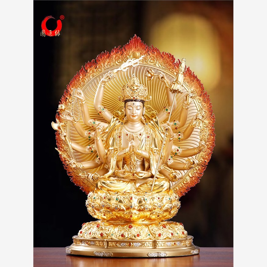台湾铜准提菩萨家用供奉摆件寺庙佛堂准提佛母准提准胝观音十八臂