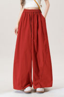 Yellow elastic high-waisted drawstring wide-leg casual pants for women to wear in autumn. Petite loose, slimming and versatile curved knife pants thumbnail 5