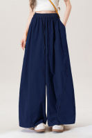 Yellow elastic high-waisted drawstring wide-leg casual pants for women to wear in autumn. Petite loose, slimming and versatile curved knife pants thumbnail 8