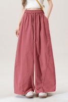 Yellow elastic high-waisted drawstring wide-leg casual pants for women to wear in autumn. Petite loose, slimming and versatile curved knife pants thumbnail 3