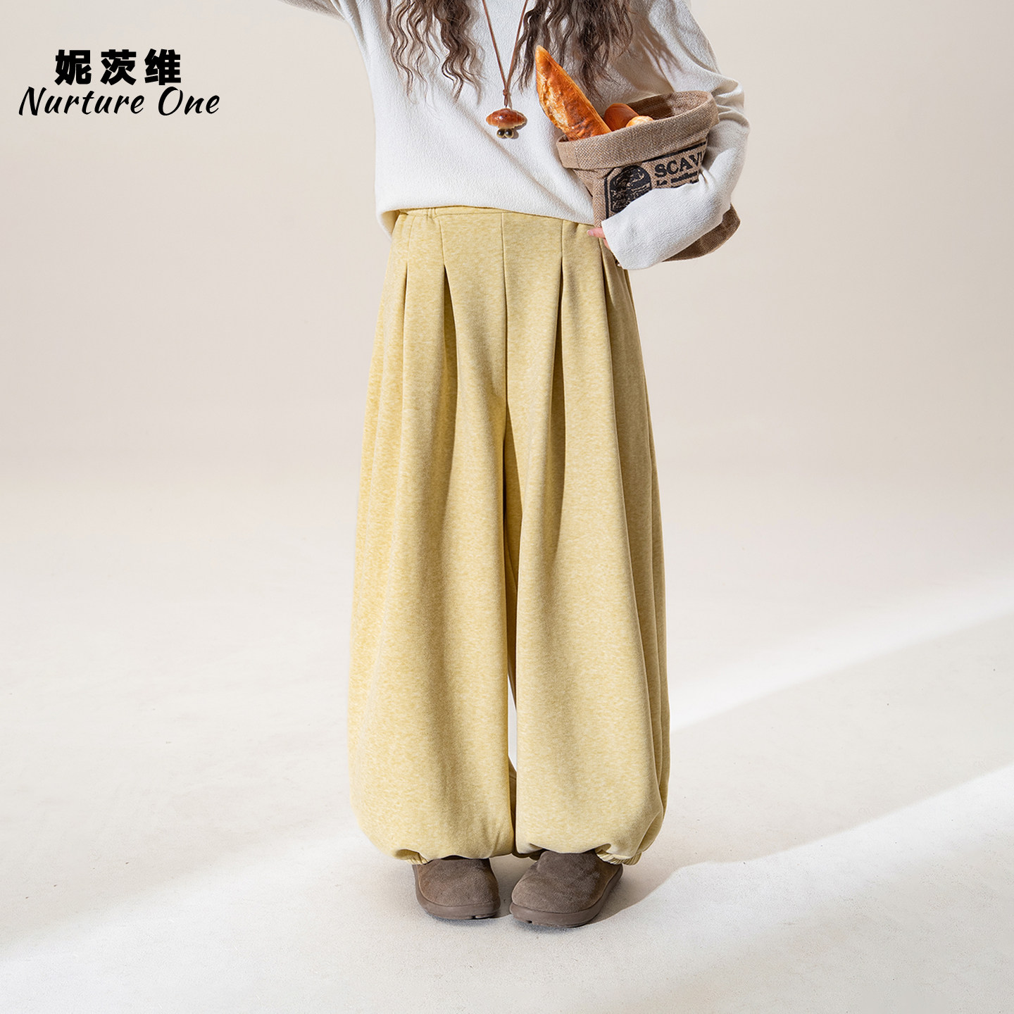 黄色松紧腰宽松加绒阔腿裤女冬季新款百搭显瘦直筒束脚灯笼休闲裤,女装/女士精品,卫裤,淘宝优惠券,粉丝福利购,淘宝优惠卷