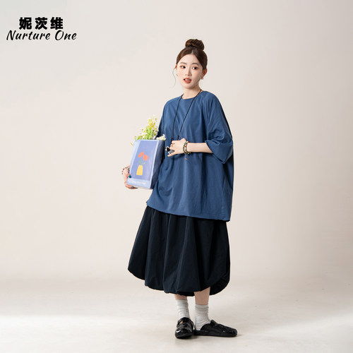 插肩五分袖卷边T恤廓形中裤套装