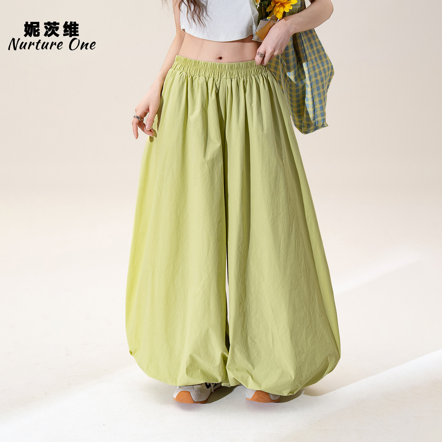 妮茨维【含苞待放】韭黄色慵懒风花苞裙裤女春季垂坠感休闲阔腿裤
