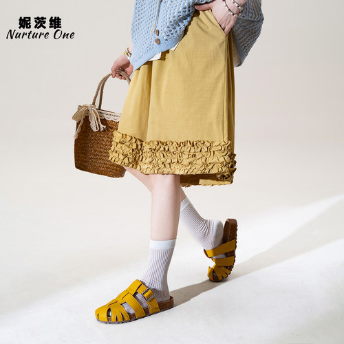 妮茨维【森栖松弛】木耳花边拼接阔腿短裤女治愈系穿搭百搭休闲裤