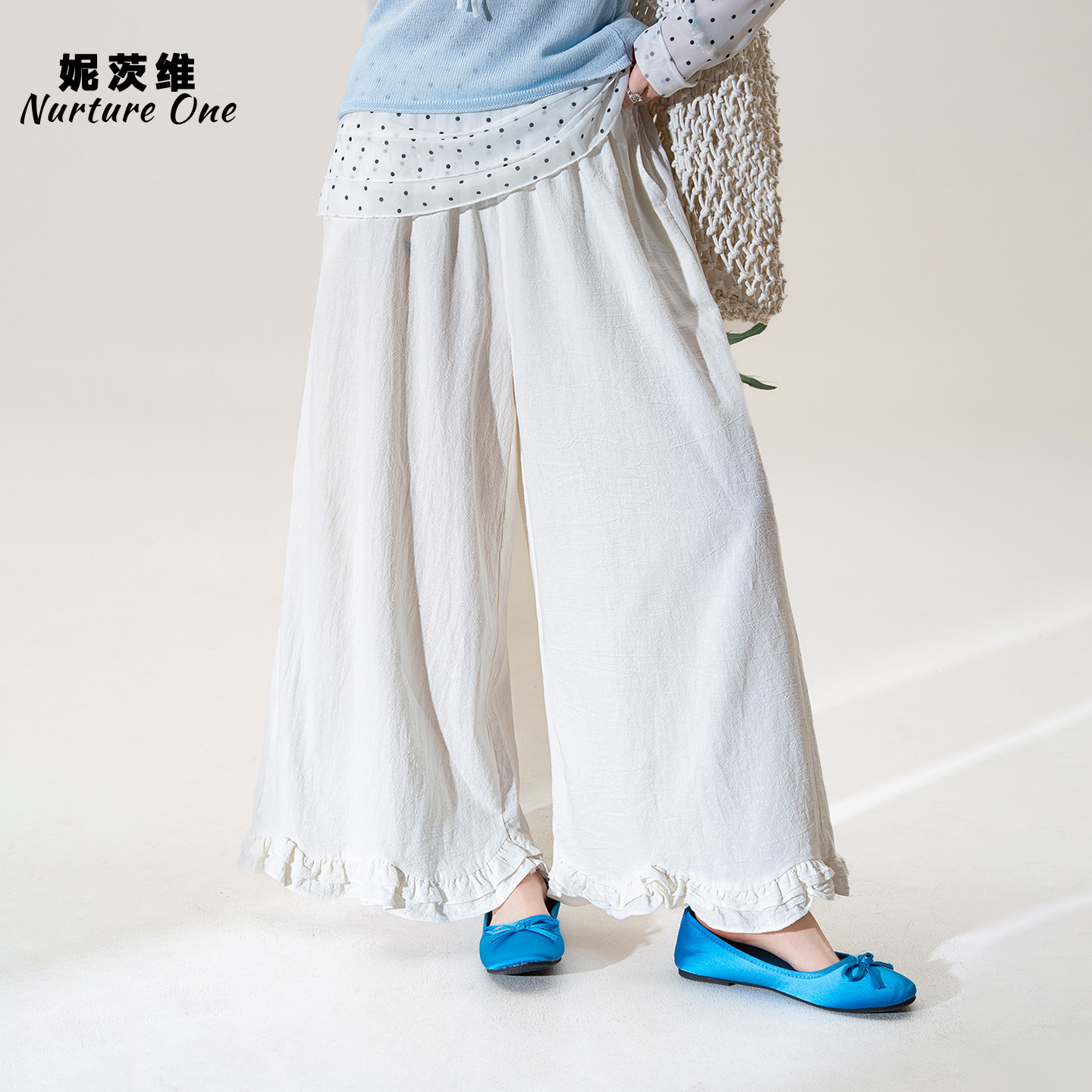 妮茨维【森系肌理】花边阔腿休闲裤女松弛感淡人穿搭宽松百搭长裤