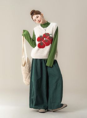 杏色韩系减龄提花软糯针织马甲背心女秋季新款学院风甜美无袖上衣