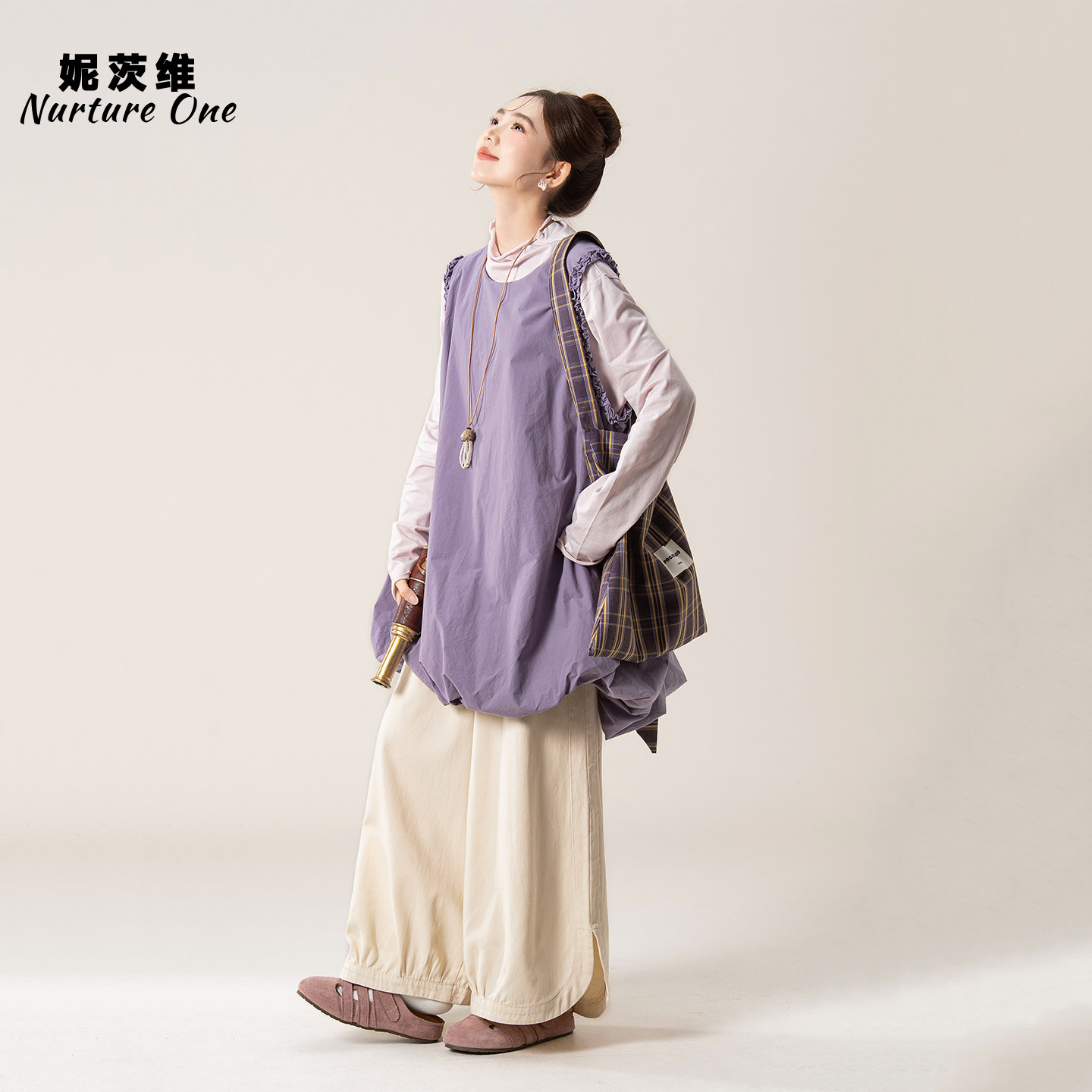 妮茨维【芋紫花苞】浅紫色木耳边背心连衣裙女春日穿搭无袖蓬蓬裙