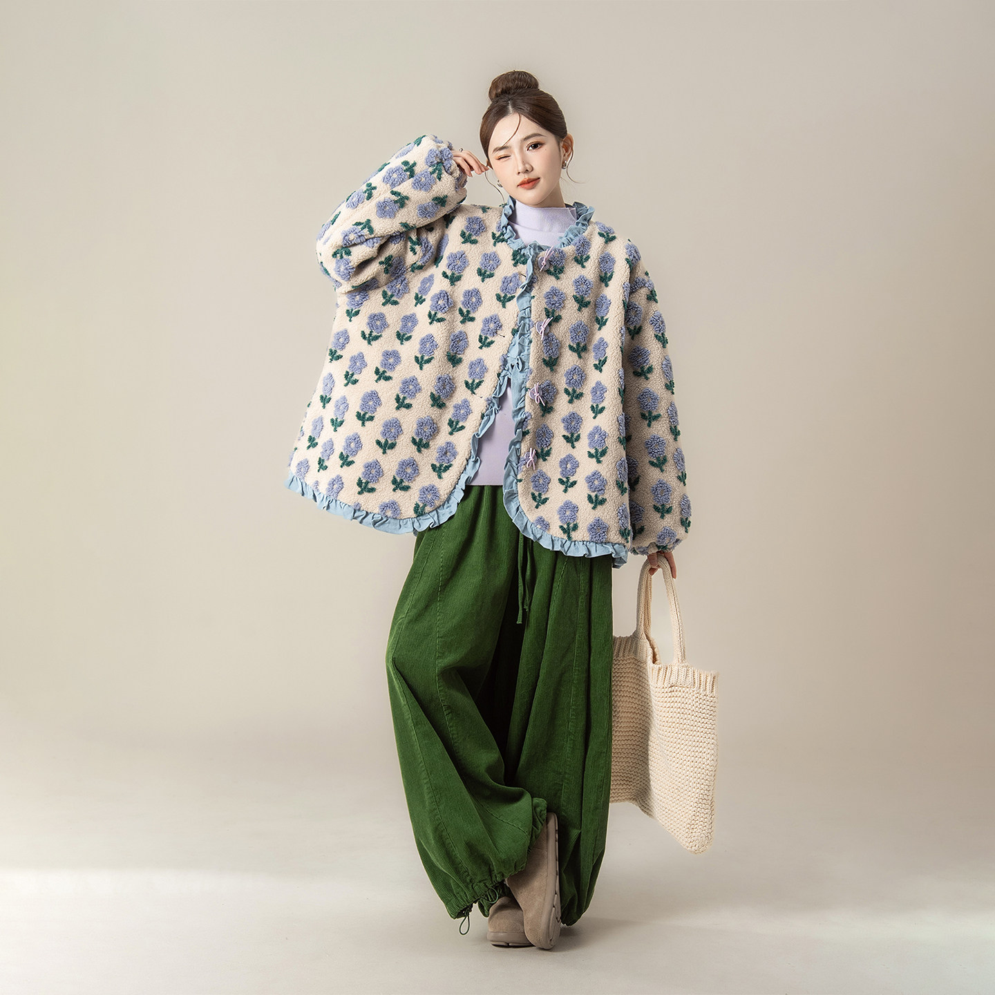 紫色花边领摇粒绒花朵长袖外套女冬季新款羊羔毛加厚保暖休闲外套,女装/女士精品,短外套,淘宝优惠券,粉丝福利购,淘宝优惠卷