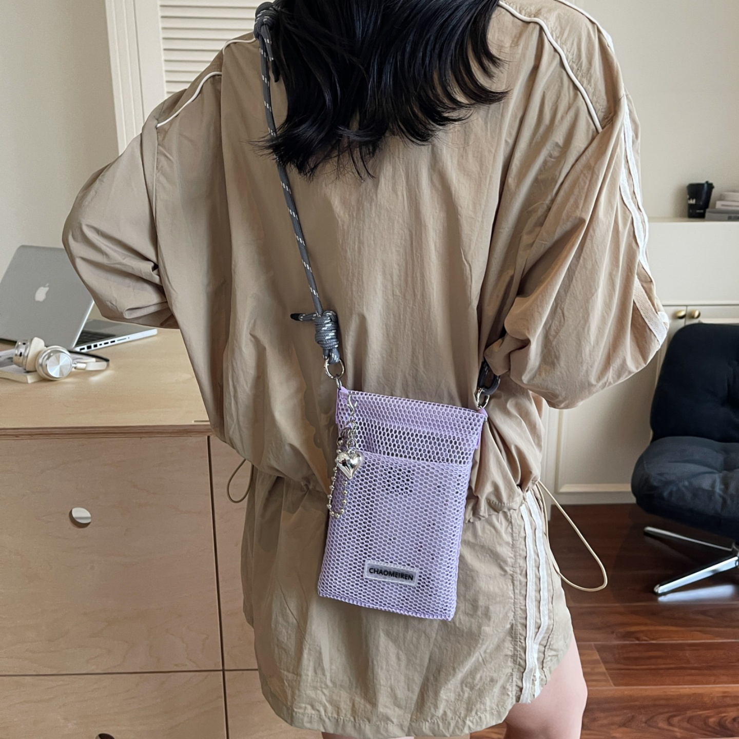 甜美小清新手机包包女2025夏季新款镂空单肩包斜挎网眼便携收纳包