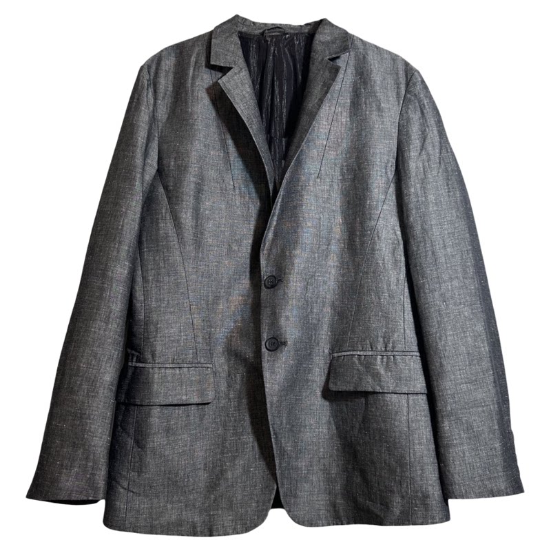 圣迪男士灰色休闲亚麻简约平驳领西装外套2202