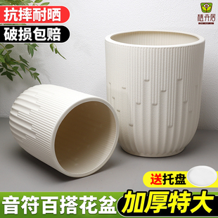 植卉居简约轻奢塑料花盆大号圆形加厚加大落地绿植盆栽龟背竹花盆