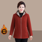 洋气中老年女装 加绒加厚连帽拉链外套时尚 保暖休闲上衣 冬季 妈妈装