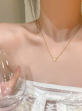 爆闪拉丝小爱心钛钢锁骨链女款