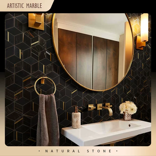 Нордическая черная золотая мозаичная плитка плитка плитка шестикварная мраморная ванна кирпичный кирпичный кирпич Bai Xuangan