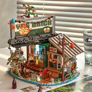 砖也酒吧码头小颗粒积木玩具桌面摆件创意礼物成人高难度立体拼图