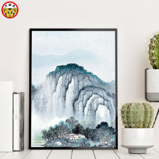 大画王山水风景填色手绘工中式 客厅餐厅装 饰画中国风diy数字油画