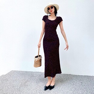 小U领显瘦显高斜裁长裙子 茶歇连衣裙 小鱼自制25春新法式 真丝长款