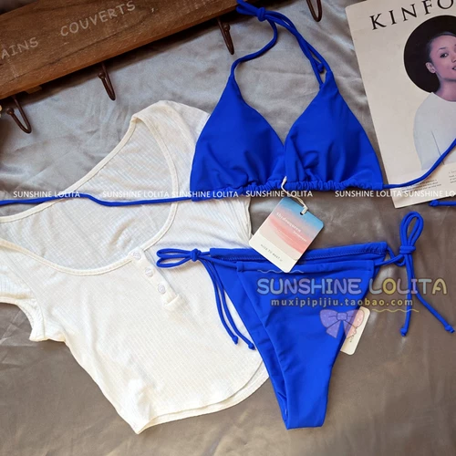 Yi Mengling, те же пуговицы с короткими рубашкой, Kleine Bikini, является чисто висящей шеей, чтобы собрать пляжный купальник