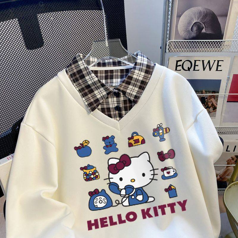 春秋假两件polo领韩版学院风薄款t恤女长袖宽松中长款卫衣学生潮