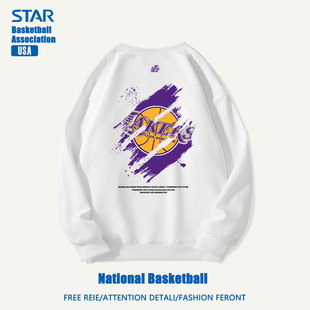 湖人队训练球衣潮牌篮球春秋款套头卫衣外穿运动长袖宽松薄款男