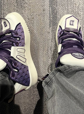 王鹤棣同款小众紫色情侣板鞋国潮双鞋带面包鞋高街男女厚底老爹鞋