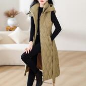 羽绒棉马夹女长款 冬季 新款 过膝棉马甲加厚保暖外穿棉坎肩背心外套