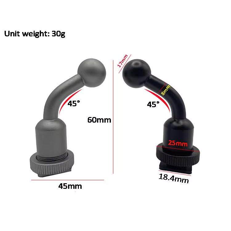 17mm球头铝合金一体式冷热靴位弯头延长杆三脚架手机相机转接头