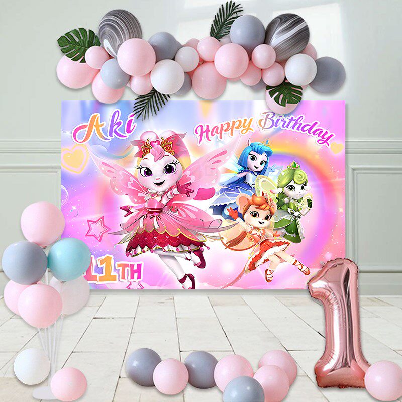 彩虹护卫队女孩生日场景挂布置宝宝百天周岁派对海报定制气球装饰