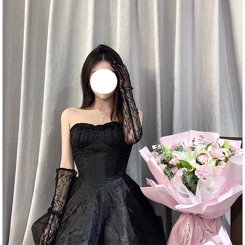 欧美性感露肩背名媛气质黑色礼服轻奢小众高端级名媛气质连衣裤裙