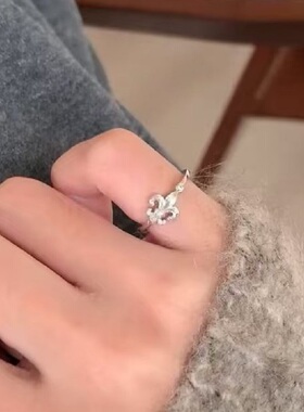 欧美复中古鸢尾花戒指轻奢小众高端级设计感气质名媛925纯银金色