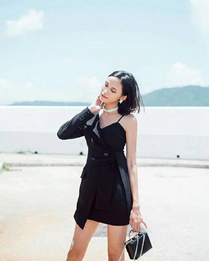 欧美性感单肩露背礼服轻奢小众高端级气质名媛晚宴年会西装连衣裙
