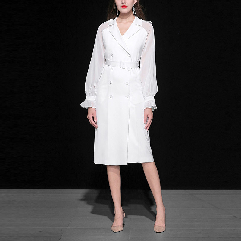 欧美复古休闲chic西装气质名媛小众设计高级感连衣裙风衣外套女OL