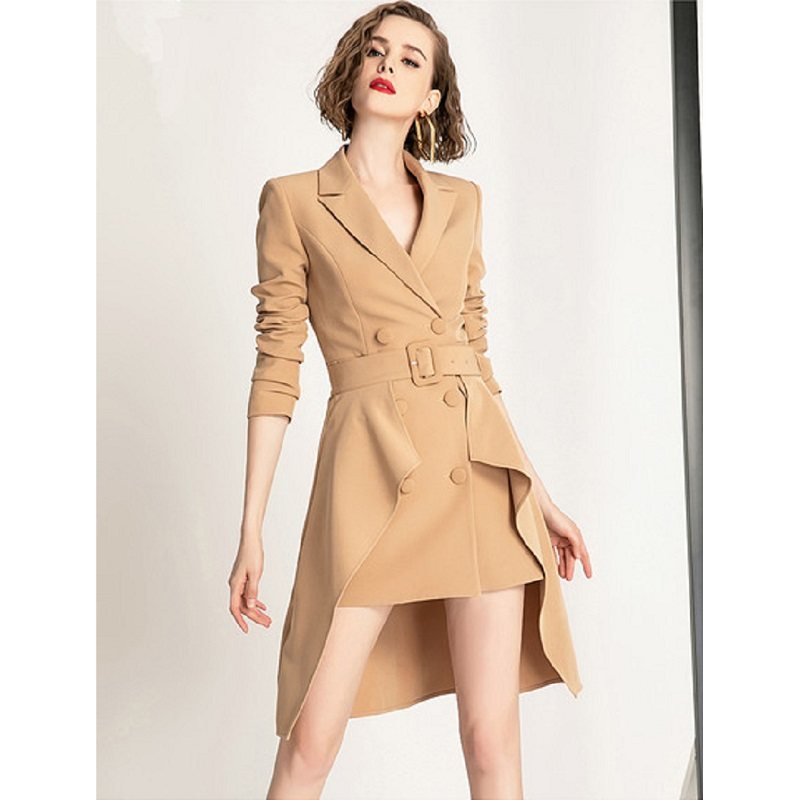 欧美秋冬复古休闲chic西装气质名媛小众设计高级感卡其色外套女OL