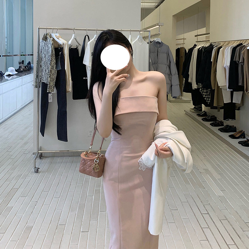 欧美性感抹胸露肩背礼服女轻奢小众高端级名媛气质收腰包臀连衣裙