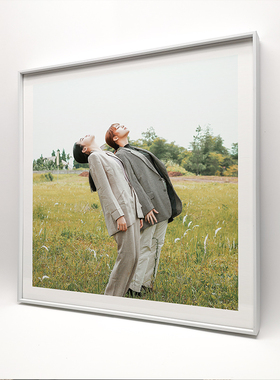 白色金属相框艺术微喷打印装裱高级写真结婚照婚纱正方形放大挂墙