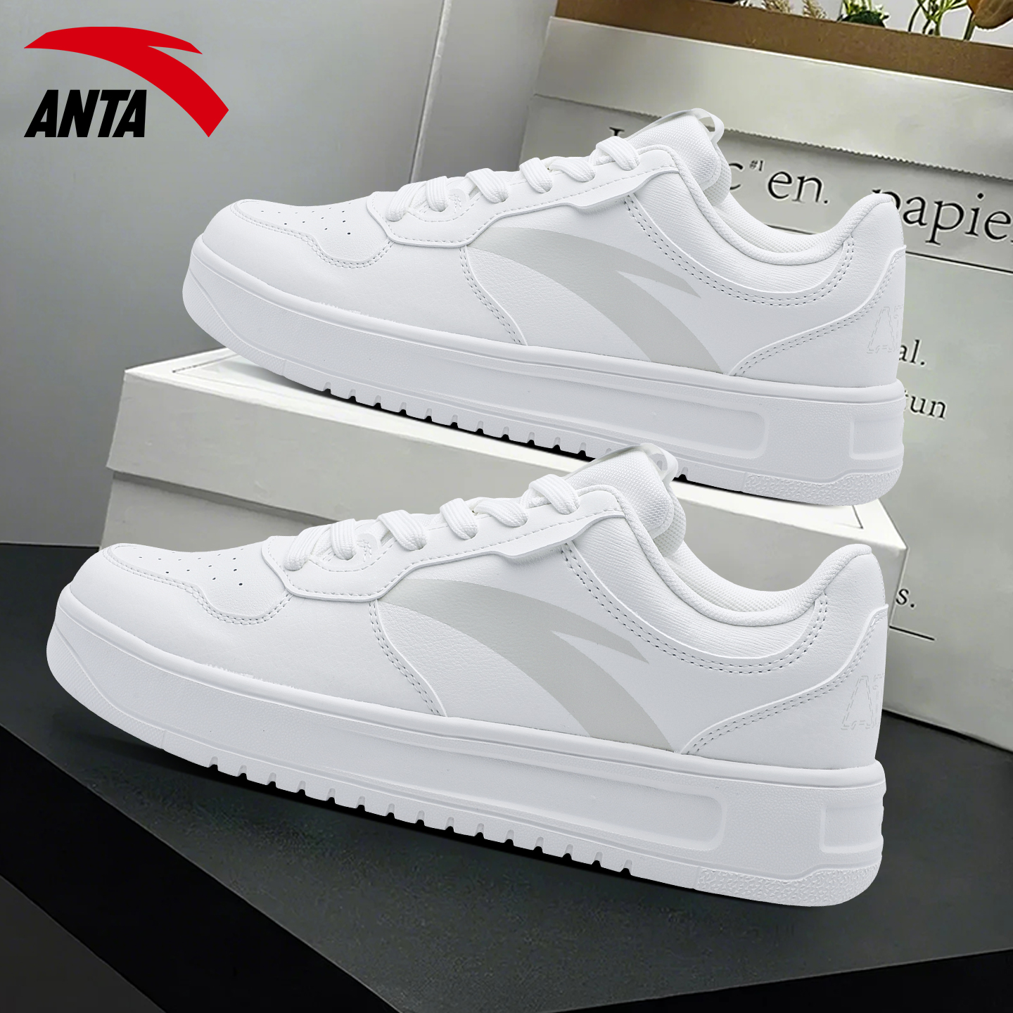 安踏板鞋男鞋厚底小白鞋