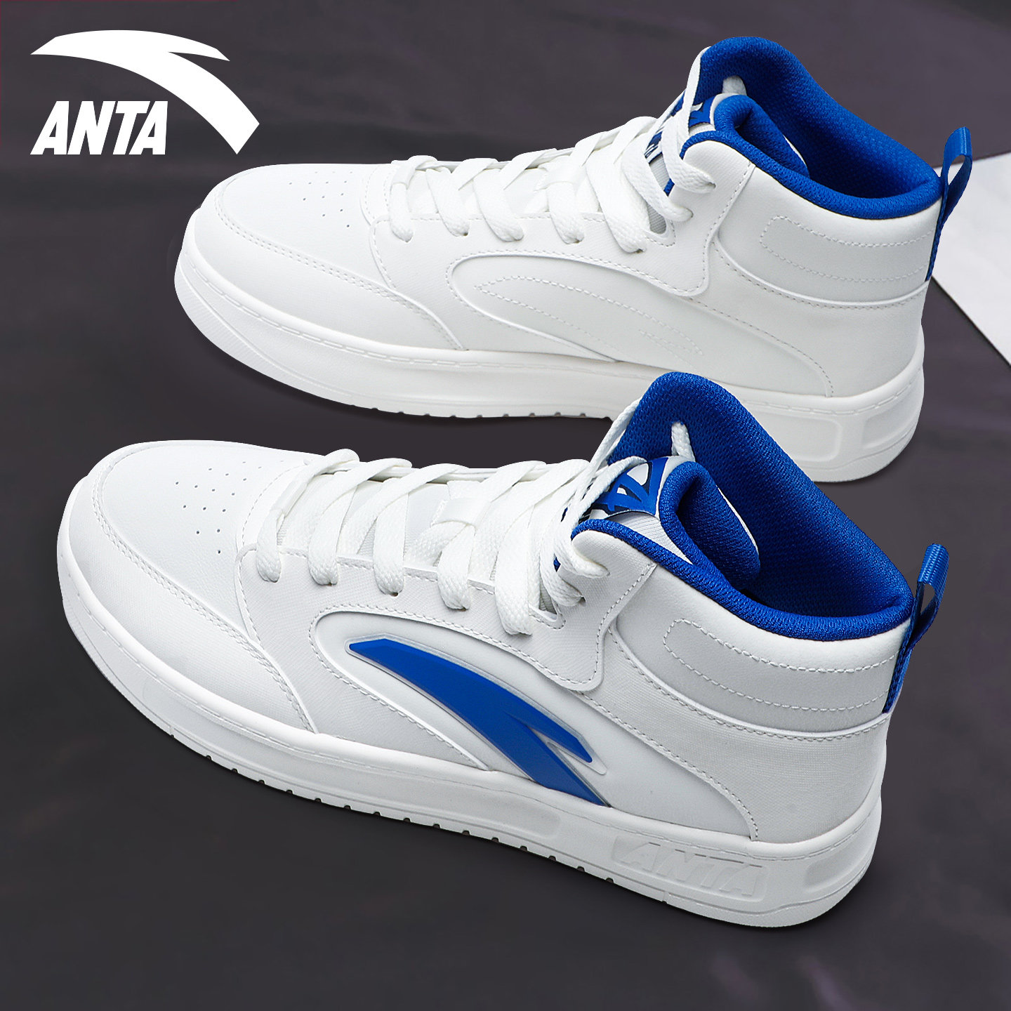 安踏男鞋高帮板鞋冬季2025新款皮面防泼水白色厚底潮流运动鞋男款