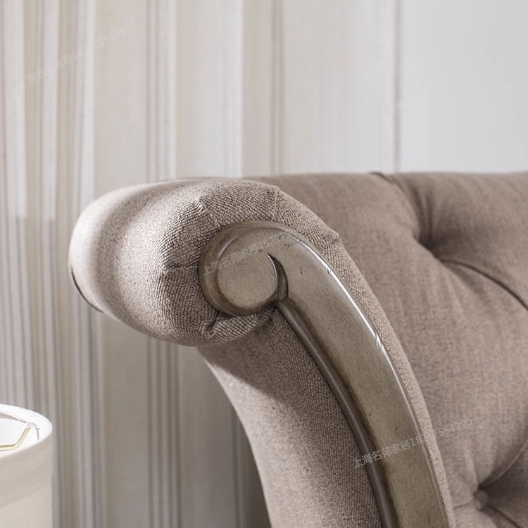 美式乡村卧室家具欧美复古做旧高背棉麻软包工艺结构双人床可定制