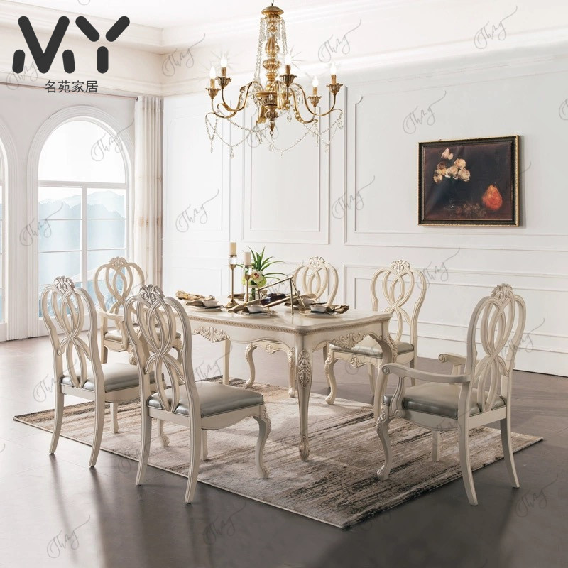 美式乡村实木餐桌椅组合长方形复古做旧法式餐厅饭桌整装高端定制