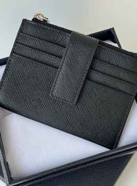 皮先生专属（鼠）经典十字纹牛皮多功能拉链硬币零钱包 卡包卡夹