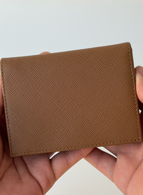 皮先生专属 经典十字纹牛皮两折钱包钱夹 设有硬币内袋 极简款式