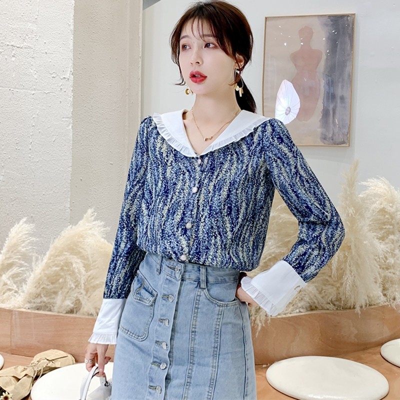 梵高星空︱法式复古长袖衬衫女港味设计感小众碎花上衣春装2020款|msdalam kategori Butik wanita / wanita, shirt - dari Buy2taobao.com untuk memberikan perkhidmatan ejen Taobao profesional membeli