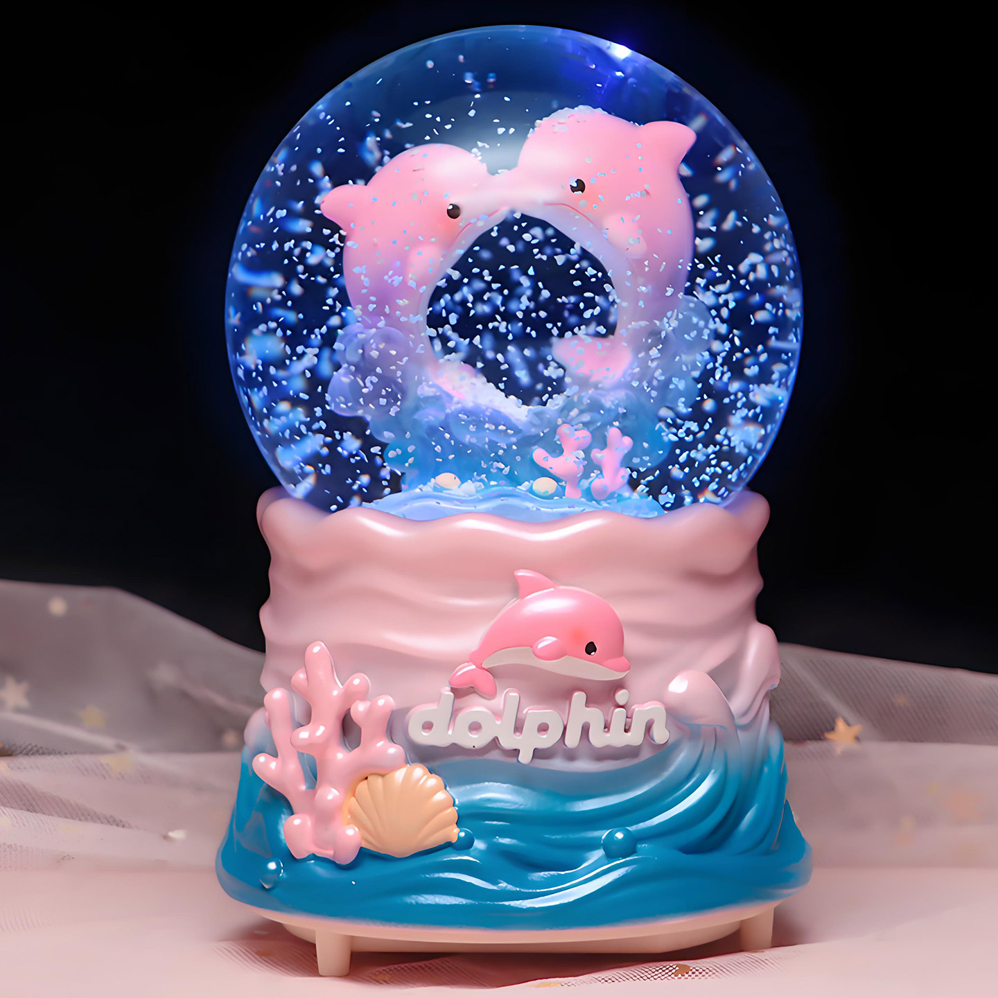 心辰屿海豚水晶球音乐盒装饰摆件