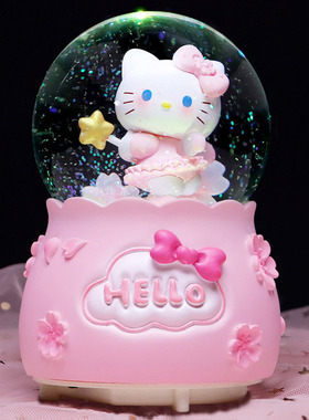 樱花kt猫凯蒂猫下雪水晶球音乐盒少女心公主摆件儿童女孩生日礼物