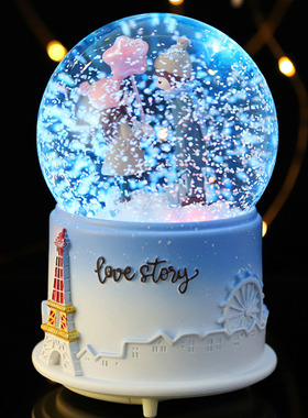 情人节礼物送女友发光下雪水晶球音乐盒情侣款浪漫旋转八音盒女