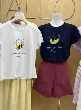 ALLO十三行2024夏季新款减龄休闲风印花小蜜蜂T恤短袖上衣女22752